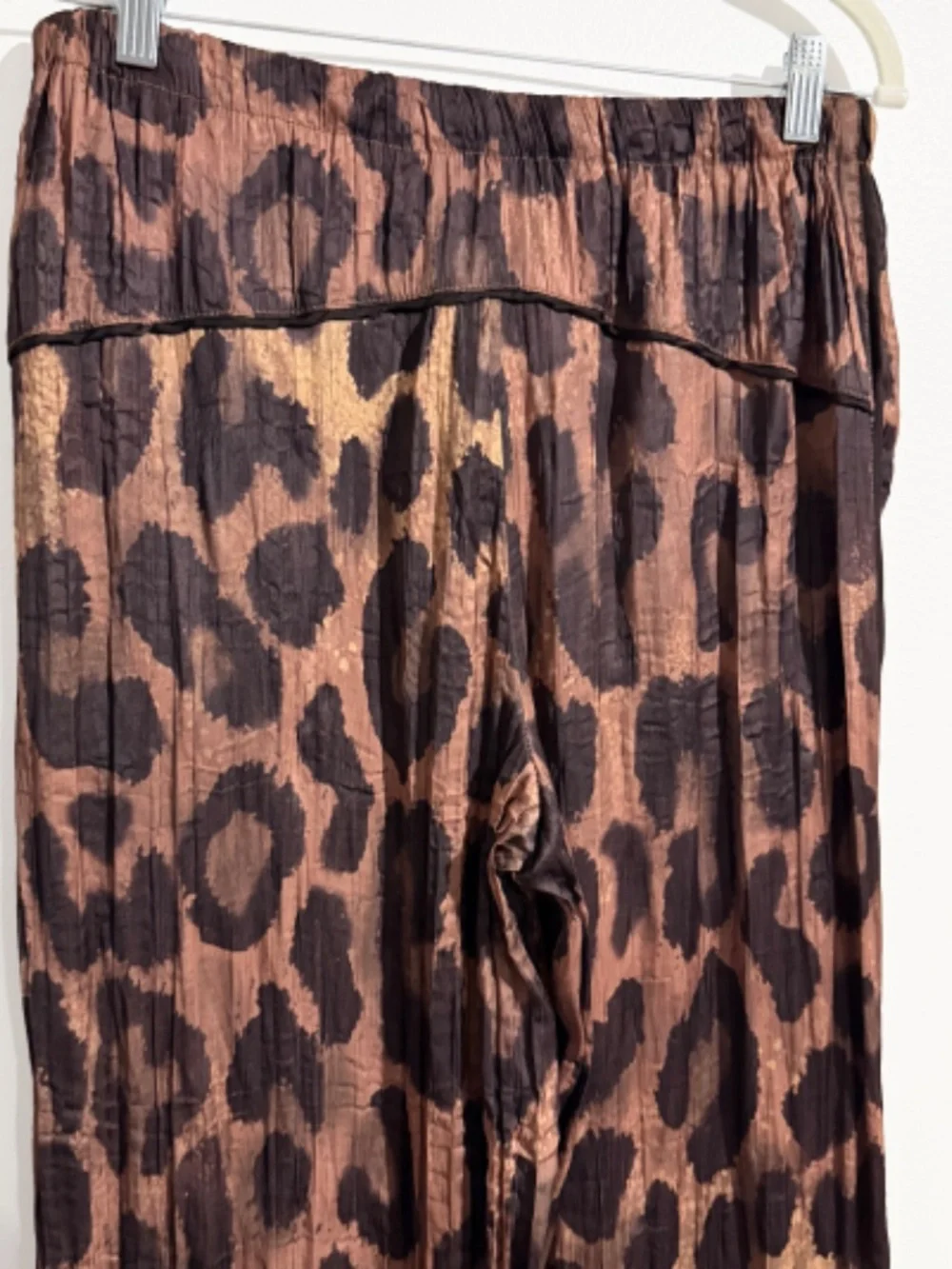Free People Brown All Out Leopard Hammered Satin Wide Leg Pants Medium